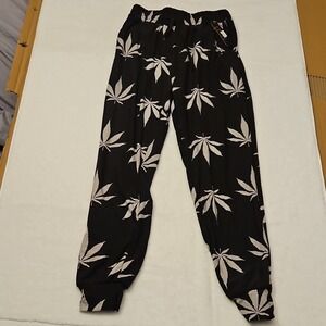 EEVEE Black White Floral Nature Print Jogger Pants Elastic Waist Women S